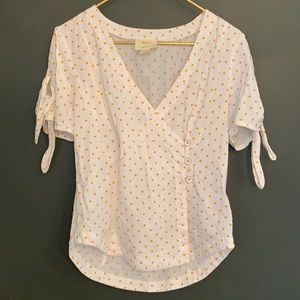 [Maeve] White/Orange Polka Dot Blouse - Size 8